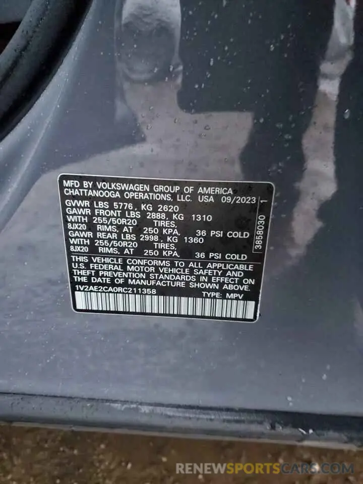 14 Photograph of a damaged car 1V2AE2CA0RC211358 VOLKSWAGEN ATLAS 2024
