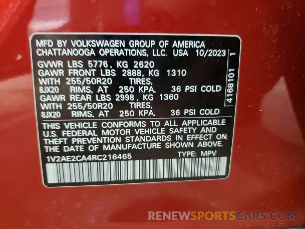 13 Photograph of a damaged car 1V2AE2CA4RC216465 VOLKSWAGEN ATLAS 2024