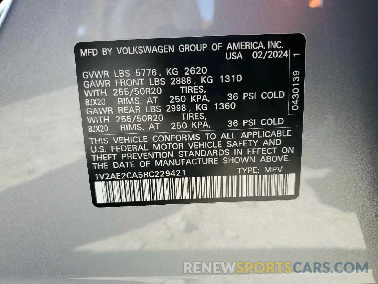13 Photograph of a damaged car 1V2AE2CA5RC229421 VOLKSWAGEN ATLAS 2024