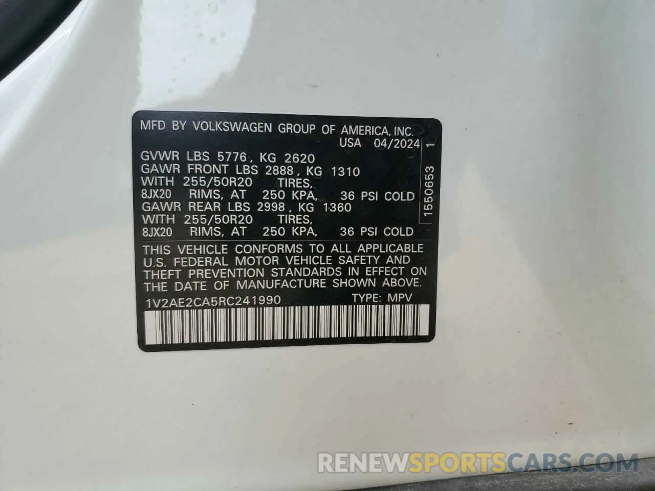 14 Photograph of a damaged car 1V2AE2CA5RC241990 VOLKSWAGEN ATLAS 2024