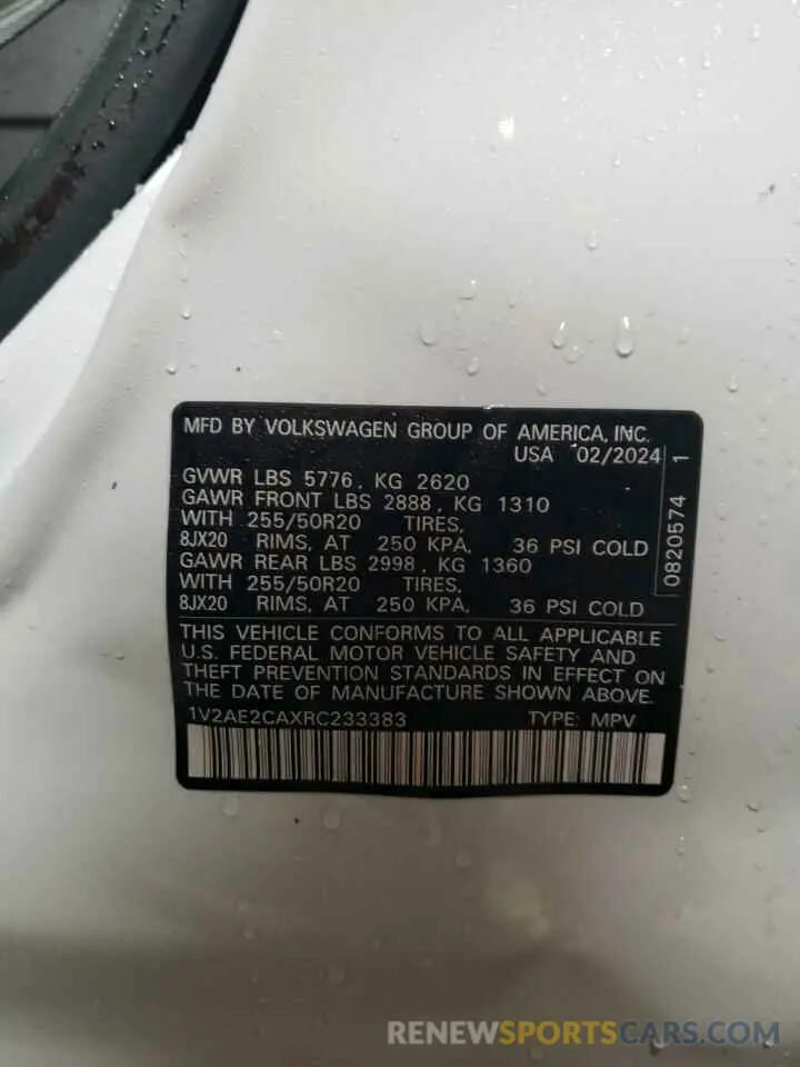 12 Photograph of a damaged car 1V2AE2CAXRC233383 VOLKSWAGEN ATLAS 2024