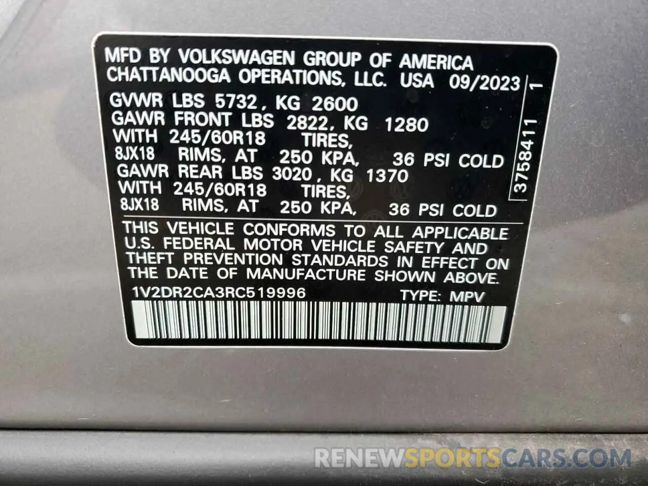 13 Photograph of a damaged car 1V2DR2CA3RC519996 VOLKSWAGEN ATLAS 2024