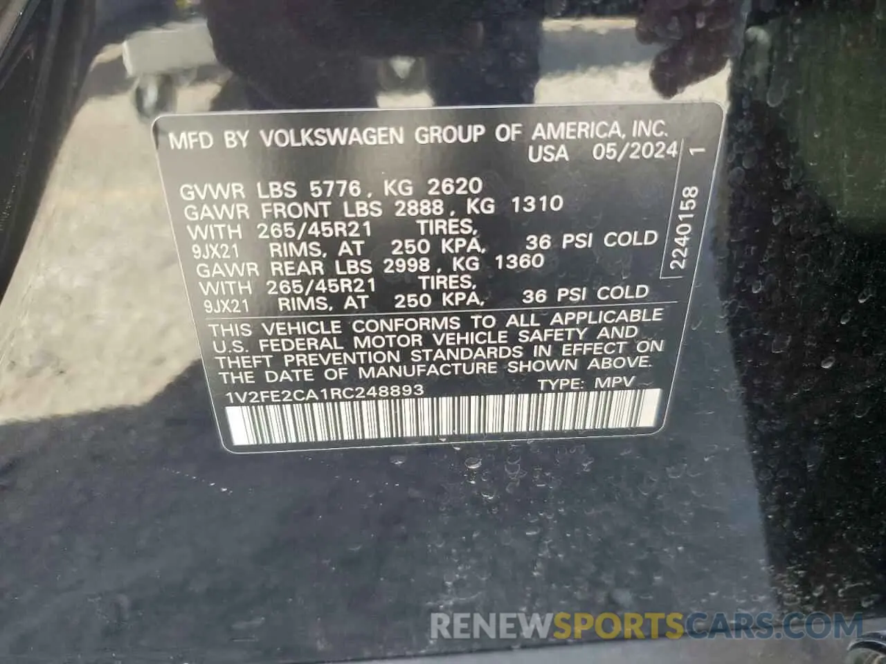 13 Photograph of a damaged car 1V2FE2CA1RC248893 VOLKSWAGEN ATLAS 2024