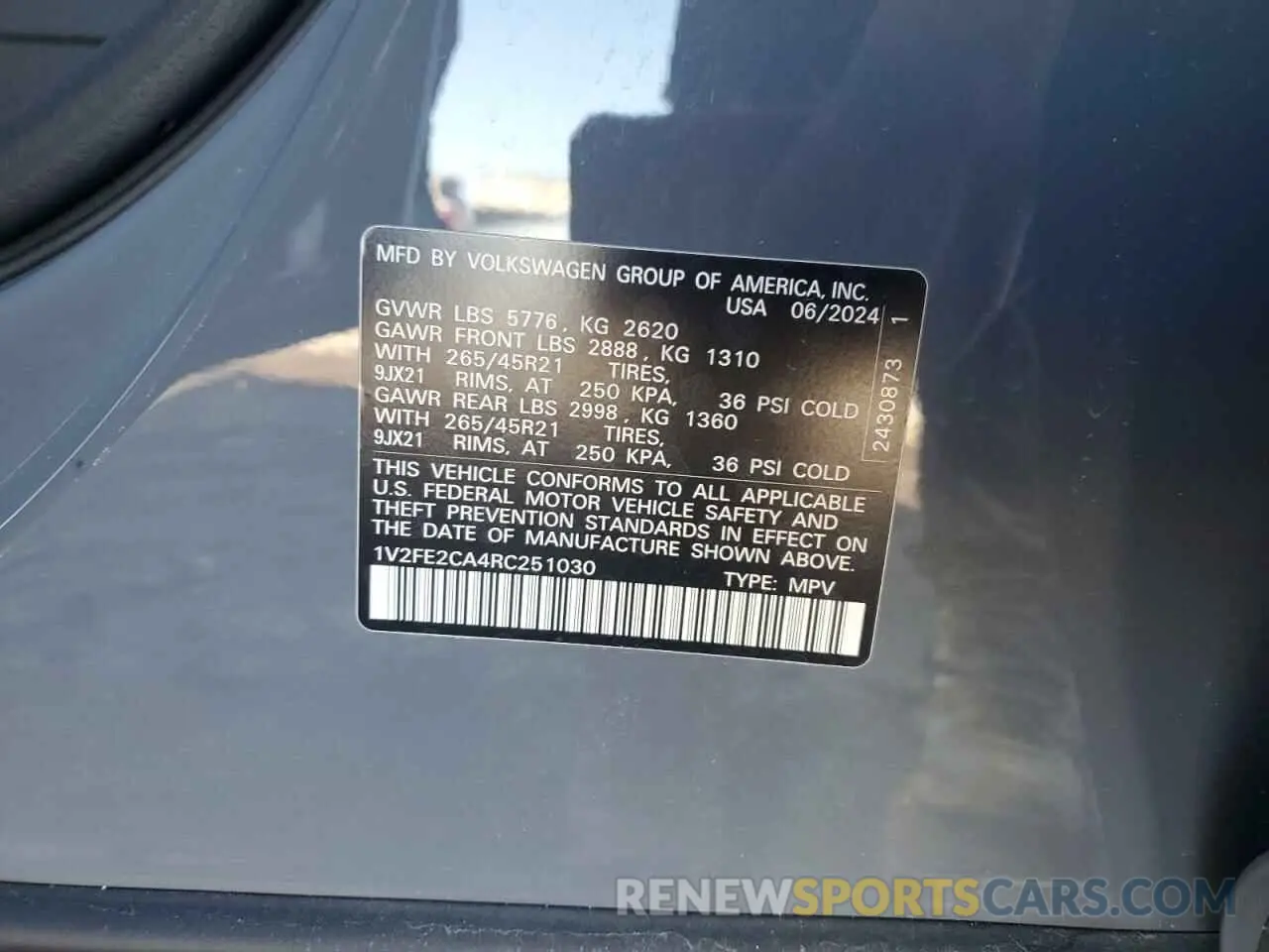 13 Photograph of a damaged car 1V2FE2CA4RC251030 VOLKSWAGEN ATLAS 2024