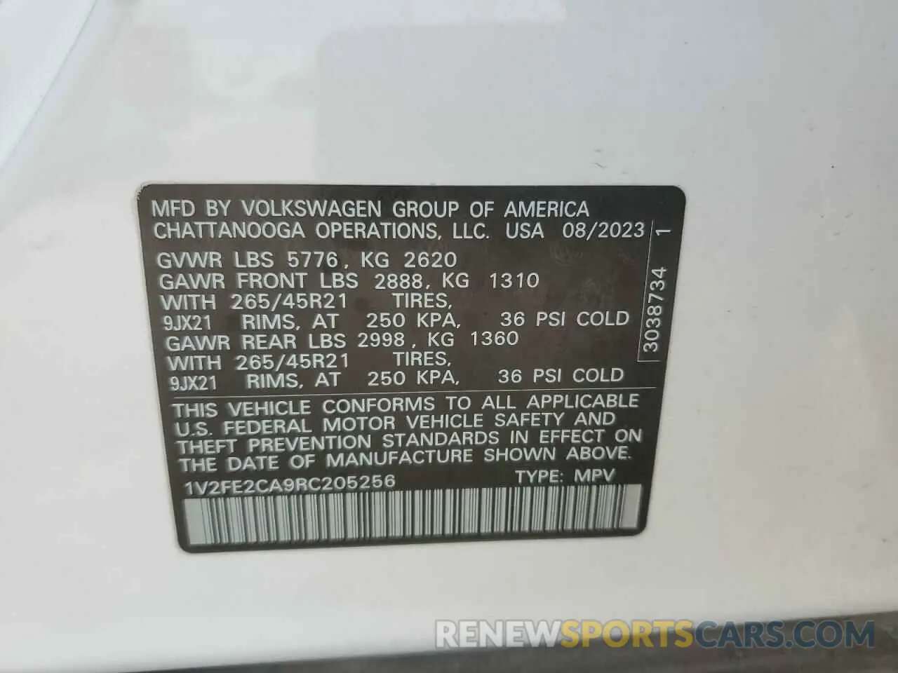 15 Photograph of a damaged car 1V2FE2CA9RC205256 VOLKSWAGEN ATLAS 2024