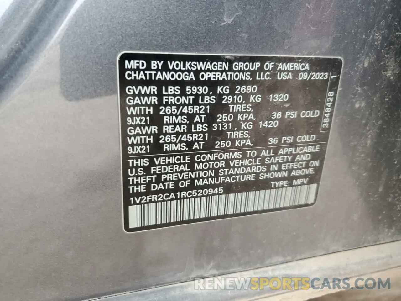 13 Photograph of a damaged car 1V2FR2CA1RC520945 VOLKSWAGEN ATLAS 2024