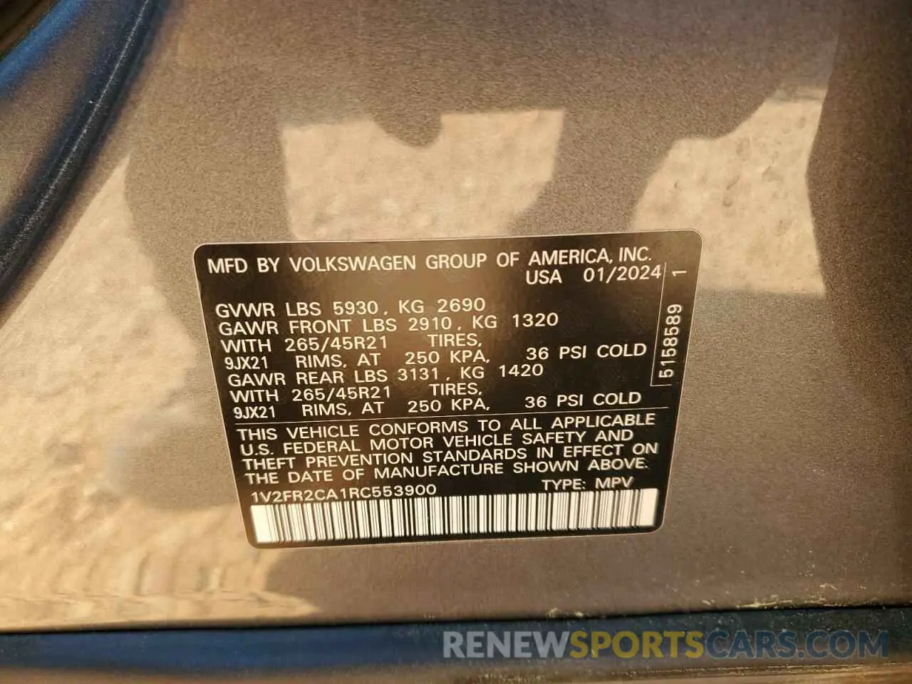 14 Photograph of a damaged car 1V2FR2CA1RC553900 VOLKSWAGEN ATLAS 2024
