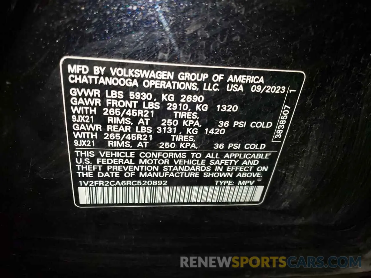 13 Photograph of a damaged car 1V2FR2CA6RC520892 VOLKSWAGEN ATLAS 2024