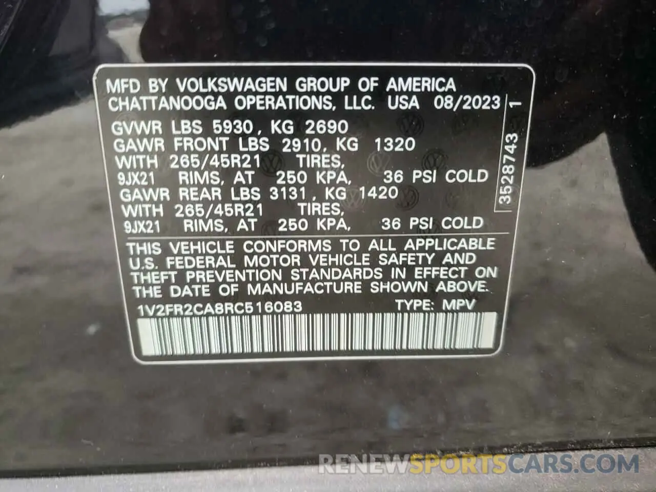 13 Photograph of a damaged car 1V2FR2CA8RC516083 VOLKSWAGEN ATLAS 2024