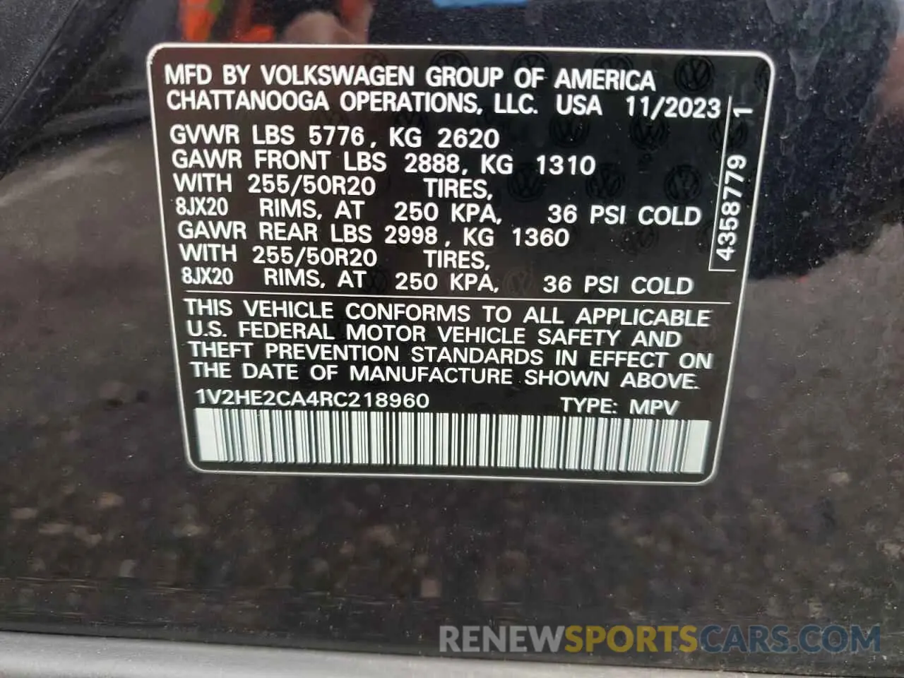 13 Photograph of a damaged car 1V2HE2CA4RC218960 VOLKSWAGEN ATLAS 2024