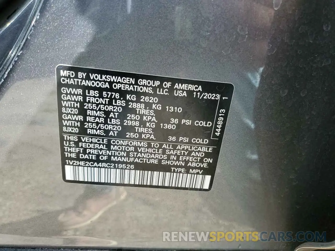 14 Photograph of a damaged car 1V2HE2CA4RC219526 VOLKSWAGEN ATLAS 2024