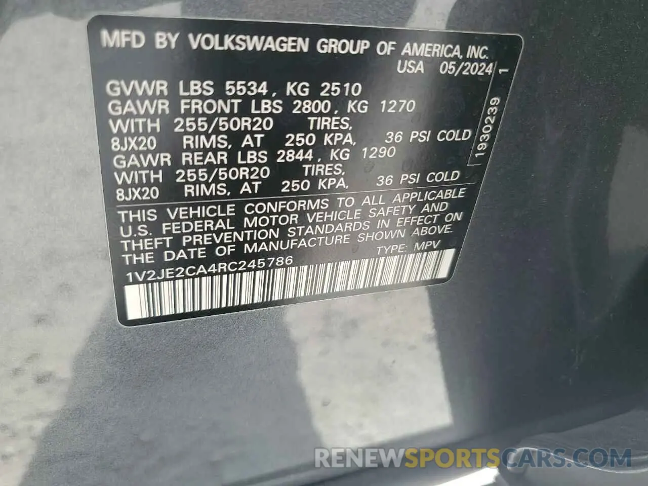 13 Photograph of a damaged car 1V2JE2CA4RC245786 VOLKSWAGEN ATLAS 2024