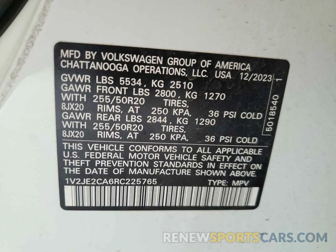 14 Photograph of a damaged car 1V2JE2CA6RC225765 VOLKSWAGEN ATLAS 2024