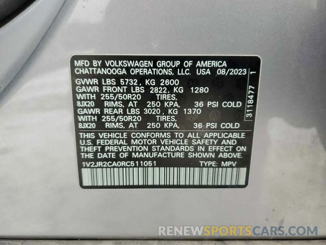 14 Photograph of a damaged car 1V2JR2CA0RC511051 VOLKSWAGEN ATLAS 2024