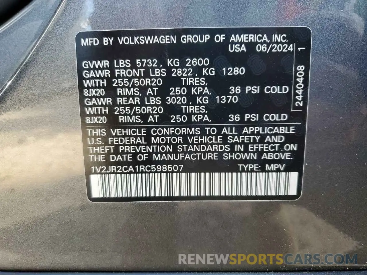 15 Photograph of a damaged car 1V2JR2CA1RC598507 VOLKSWAGEN ATLAS 2024