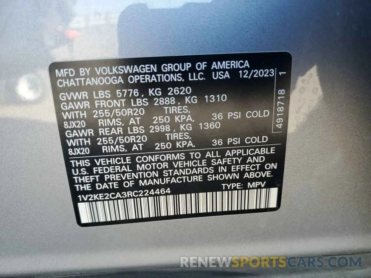 13 Photograph of a damaged car 1V2KE2CA3RC224464 VOLKSWAGEN ATLAS 2024