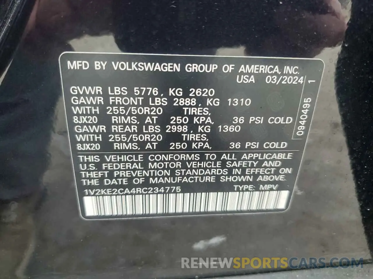 12 Photograph of a damaged car 1V2KE2CA4RC234775 VOLKSWAGEN ATLAS 2024