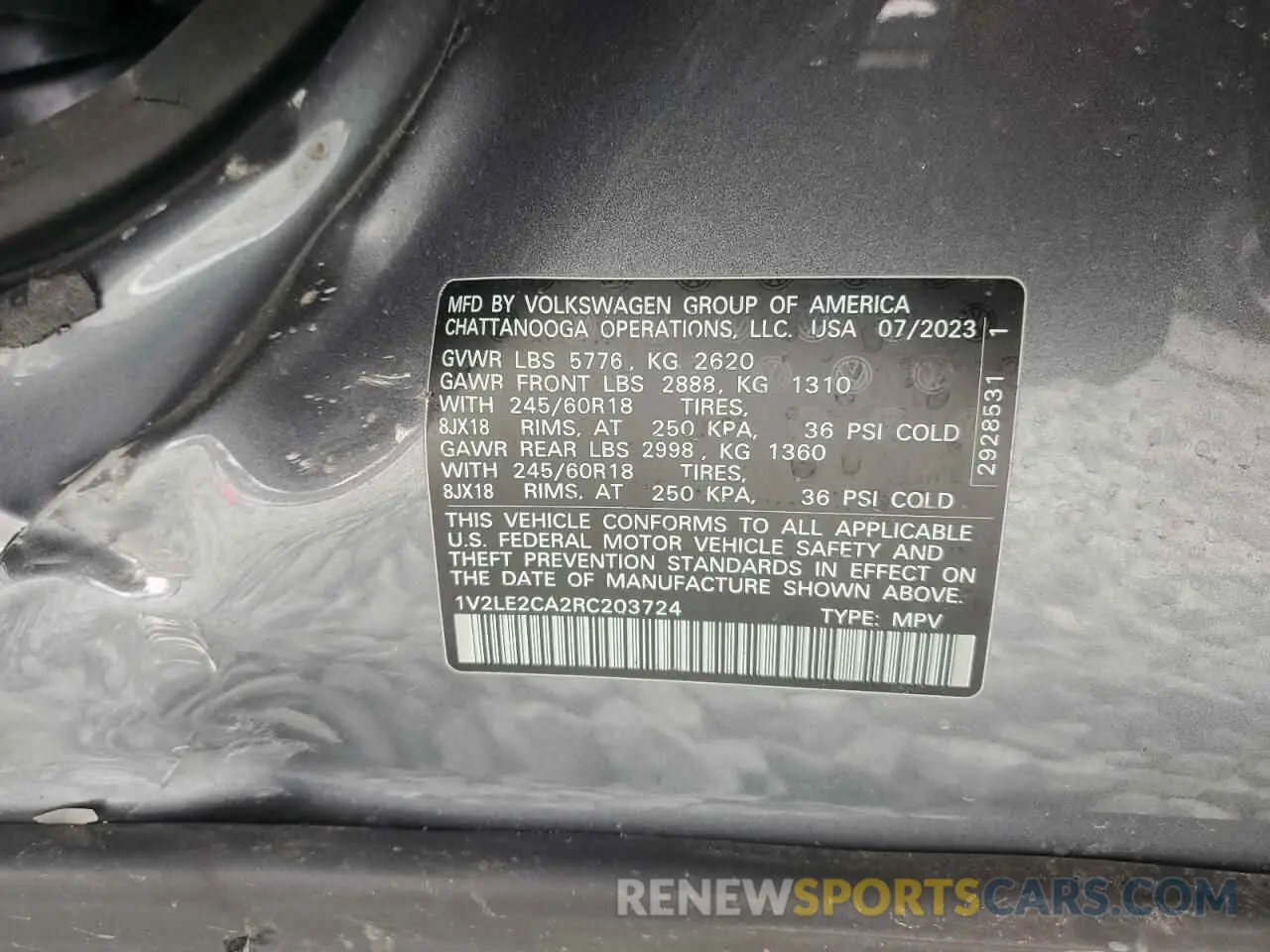 12 Photograph of a damaged car 1V2LE2CA2RC203724 VOLKSWAGEN ATLAS 2024