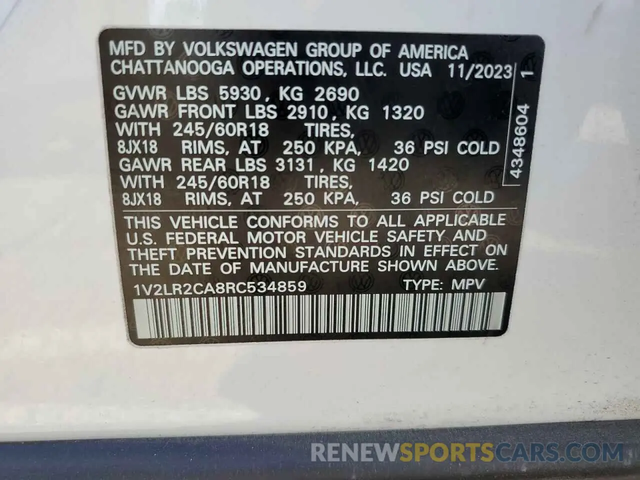 13 Photograph of a damaged car 1V2LR2CA8RC534859 VOLKSWAGEN ATLAS 2024