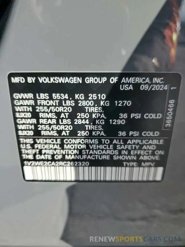 13 Photograph of a damaged car 1V2WE2CA2RC262320 VOLKSWAGEN ATLAS 2024