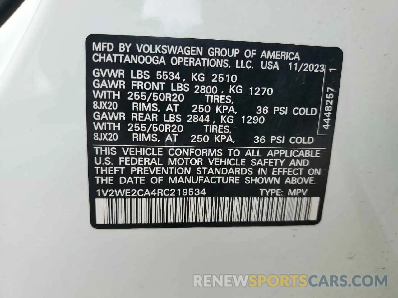 13 Photograph of a damaged car 1V2WE2CA4RC219534 VOLKSWAGEN ATLAS 2024