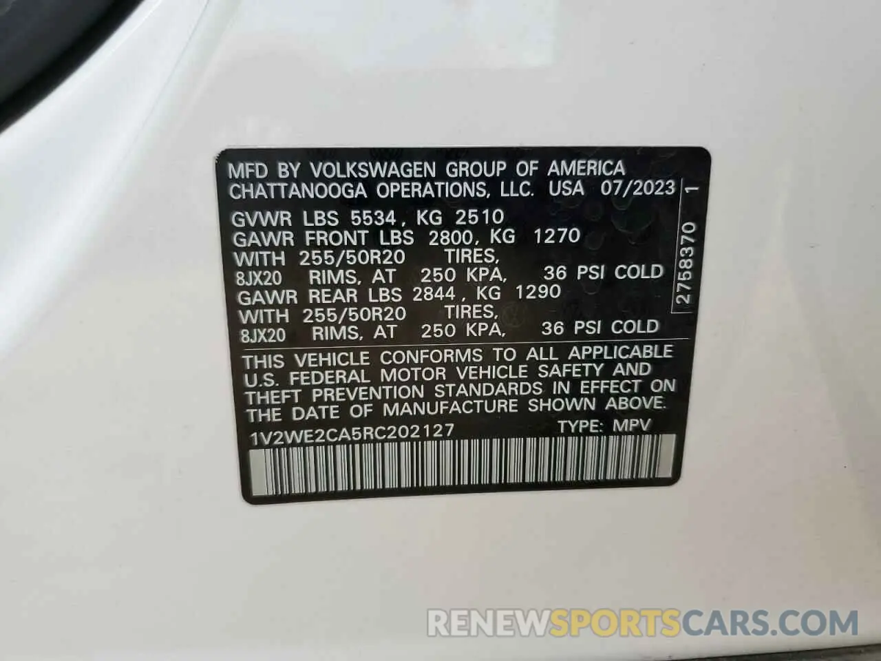 13 Photograph of a damaged car 1V2WE2CA5RC202127 VOLKSWAGEN ATLAS 2024