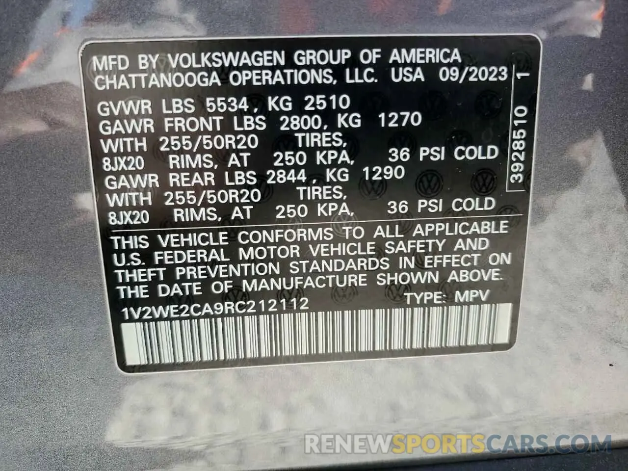 13 Photograph of a damaged car 1V2WE2CA9RC212112 VOLKSWAGEN ATLAS 2024