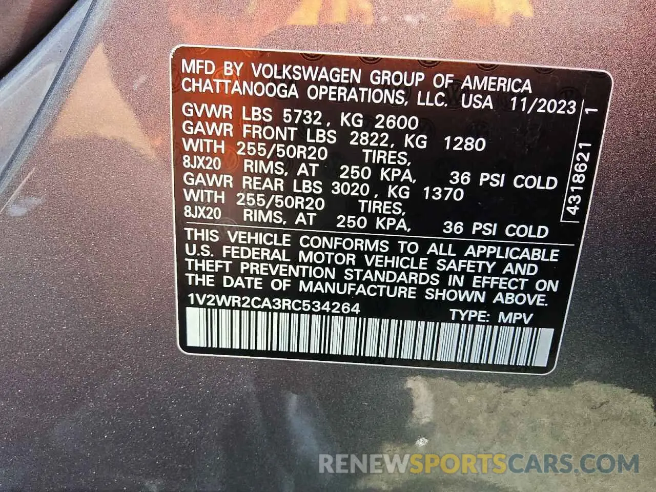 13 Photograph of a damaged car 1V2WR2CA3RC534264 VOLKSWAGEN ATLAS 2024