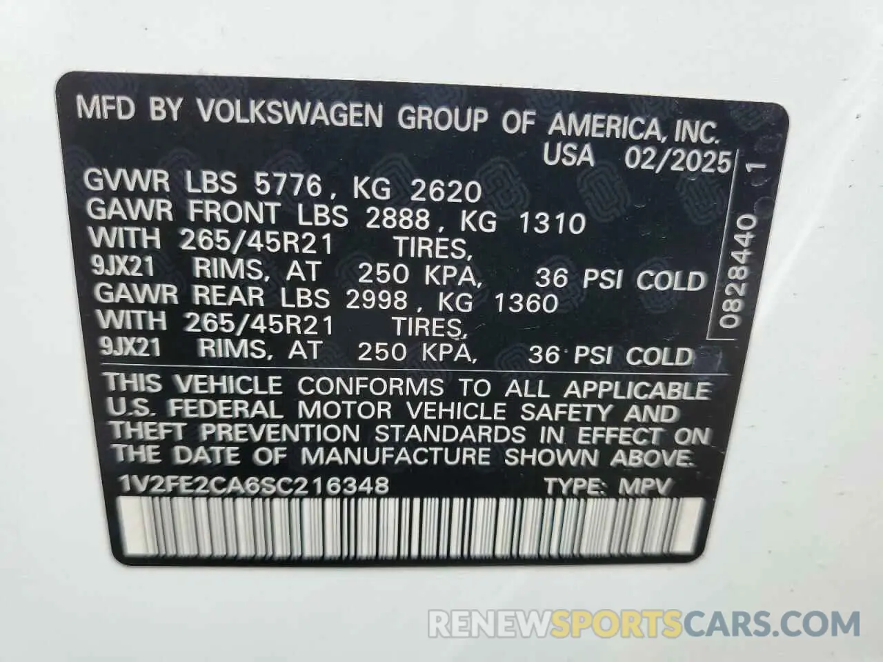 13 Photograph of a damaged car 1V2FE2CA6SC216348 VOLKSWAGEN ATLAS 2025