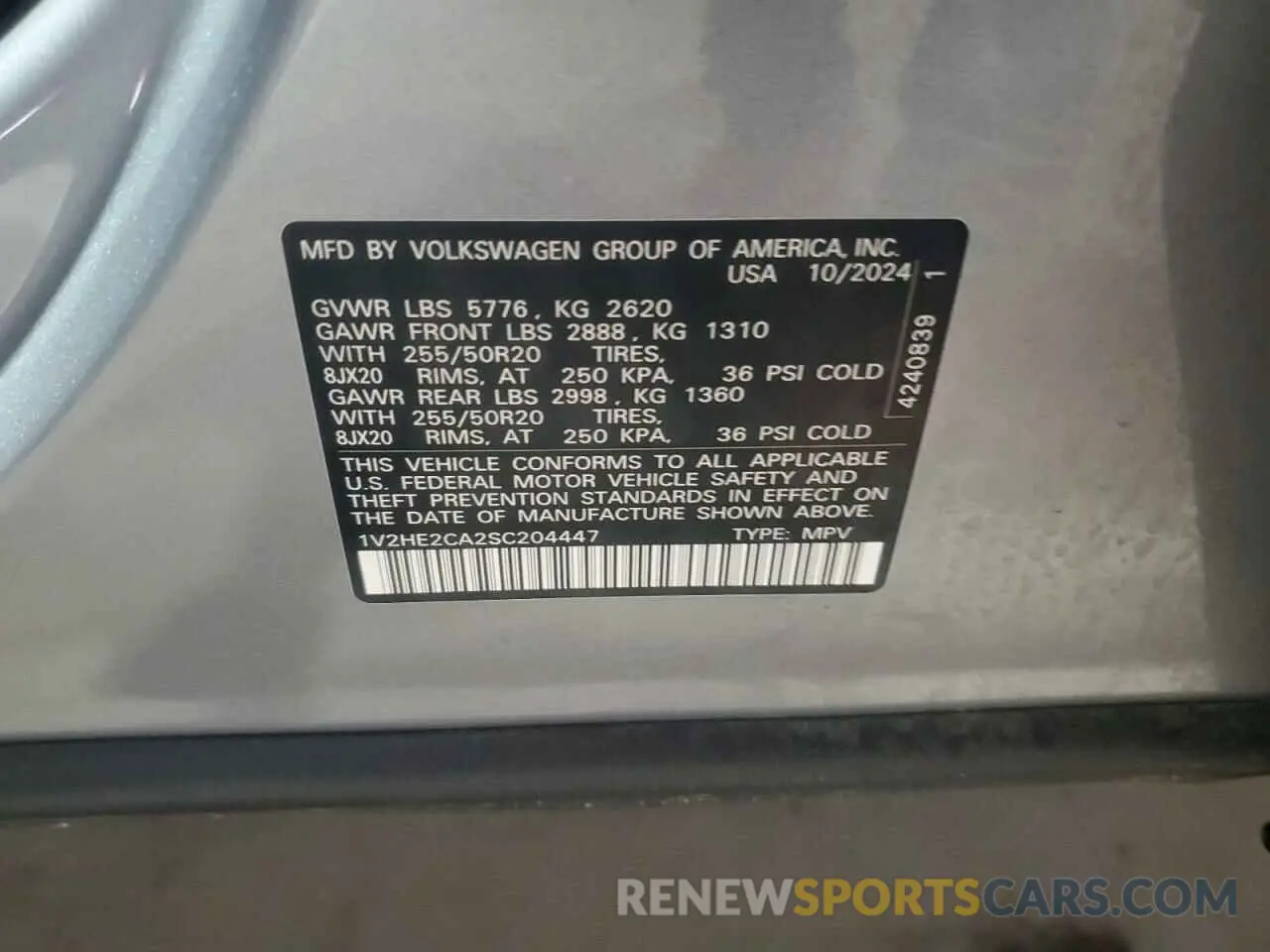 14 Photograph of a damaged car 1V2HE2CA2SC204447 VOLKSWAGEN ATLAS 2025
