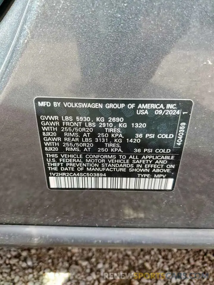 14 Photograph of a damaged car 1V2HR2CA4SC503894 VOLKSWAGEN ATLAS 2025