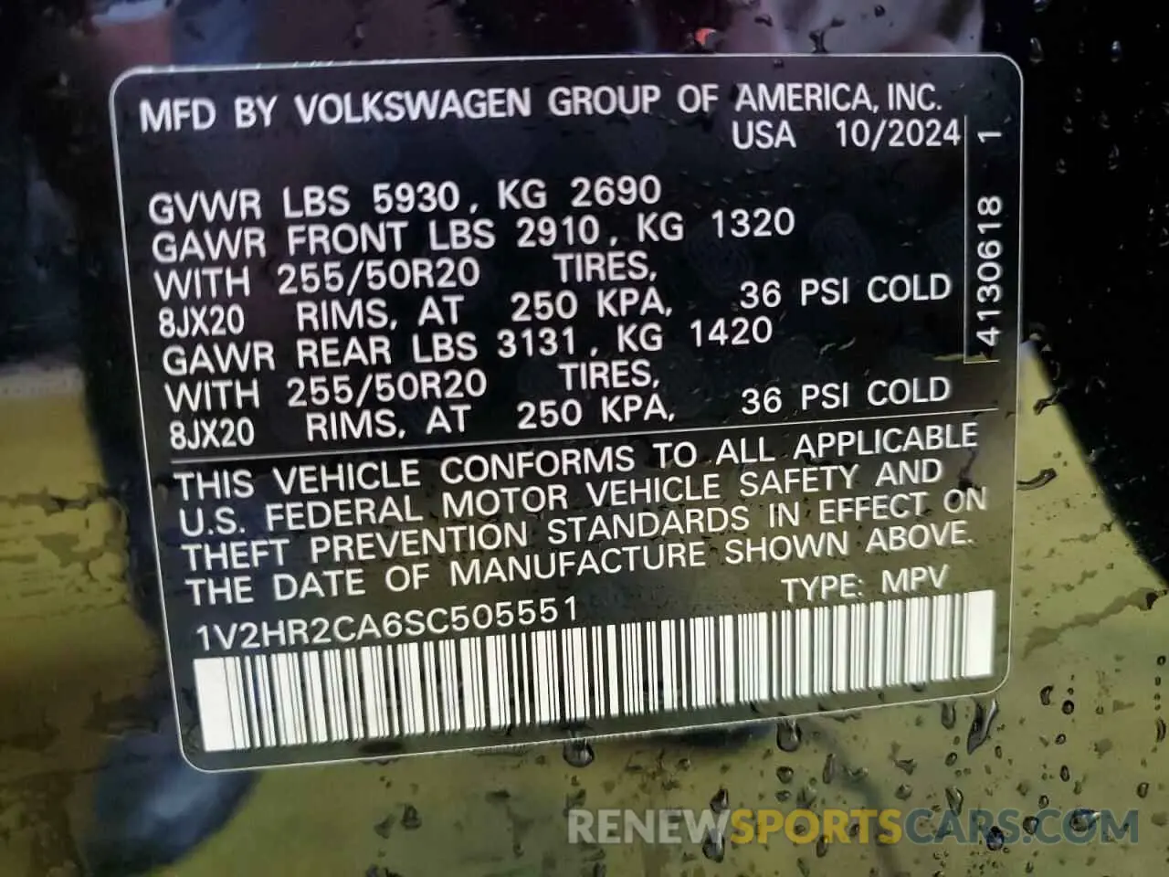 14 Photograph of a damaged car 1V2HR2CA6SC505551 VOLKSWAGEN ATLAS 2025