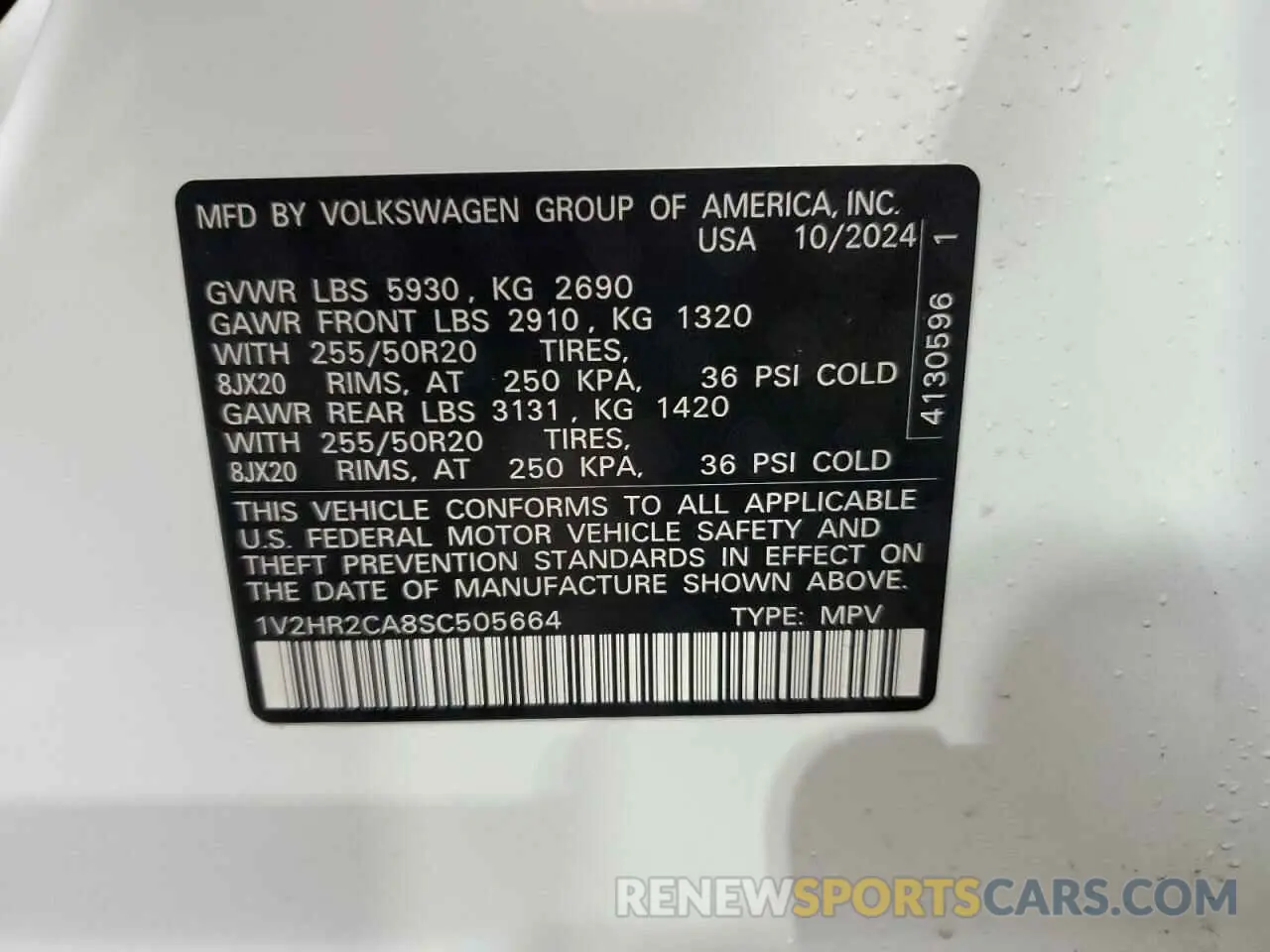 13 Photograph of a damaged car 1V2HR2CA8SC505664 VOLKSWAGEN ATLAS 2025