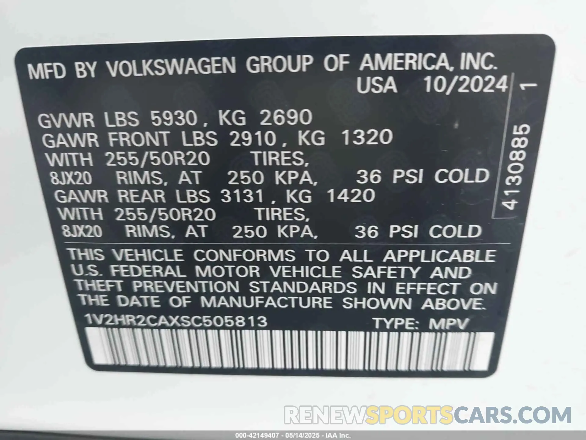 9 Photograph of a damaged car 1V2HR2CAXSC505813 VOLKSWAGEN ATLAS 2025
