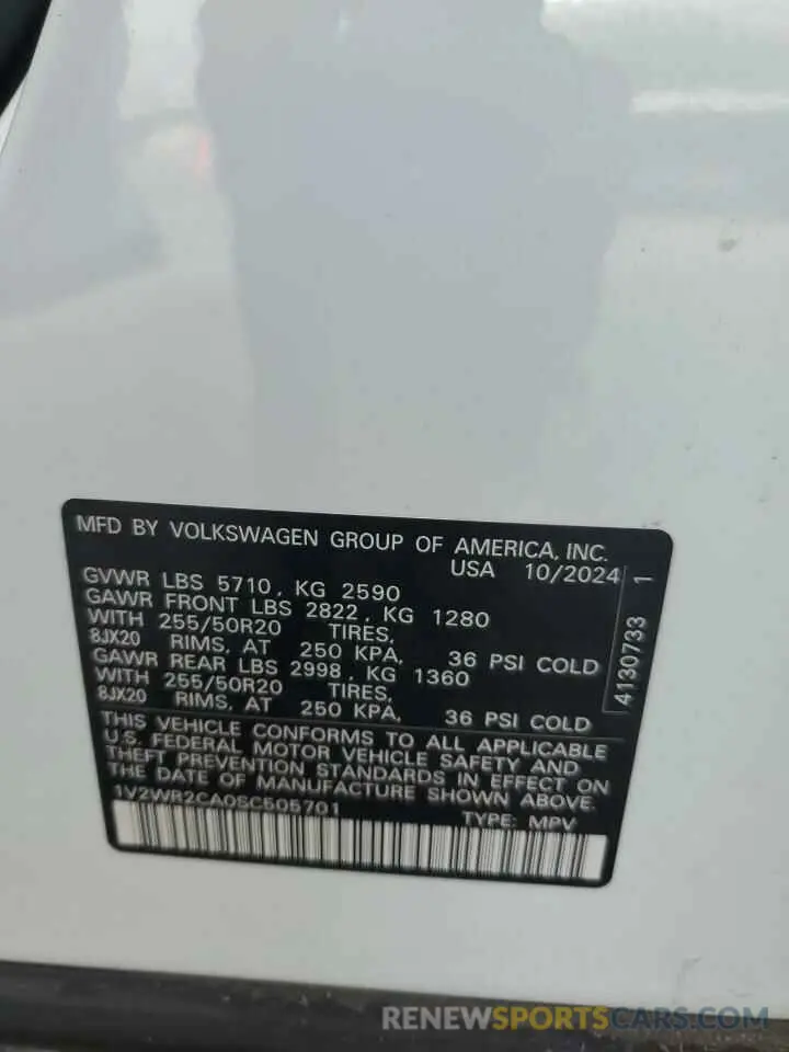 13 Photograph of a damaged car 1V2WR2CA0SC505701 VOLKSWAGEN ATLAS 2025