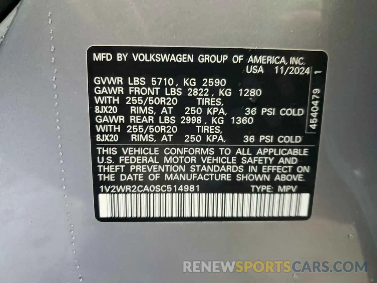 13 Photograph of a damaged car 1V2WR2CA0SC514981 VOLKSWAGEN ATLAS 2025