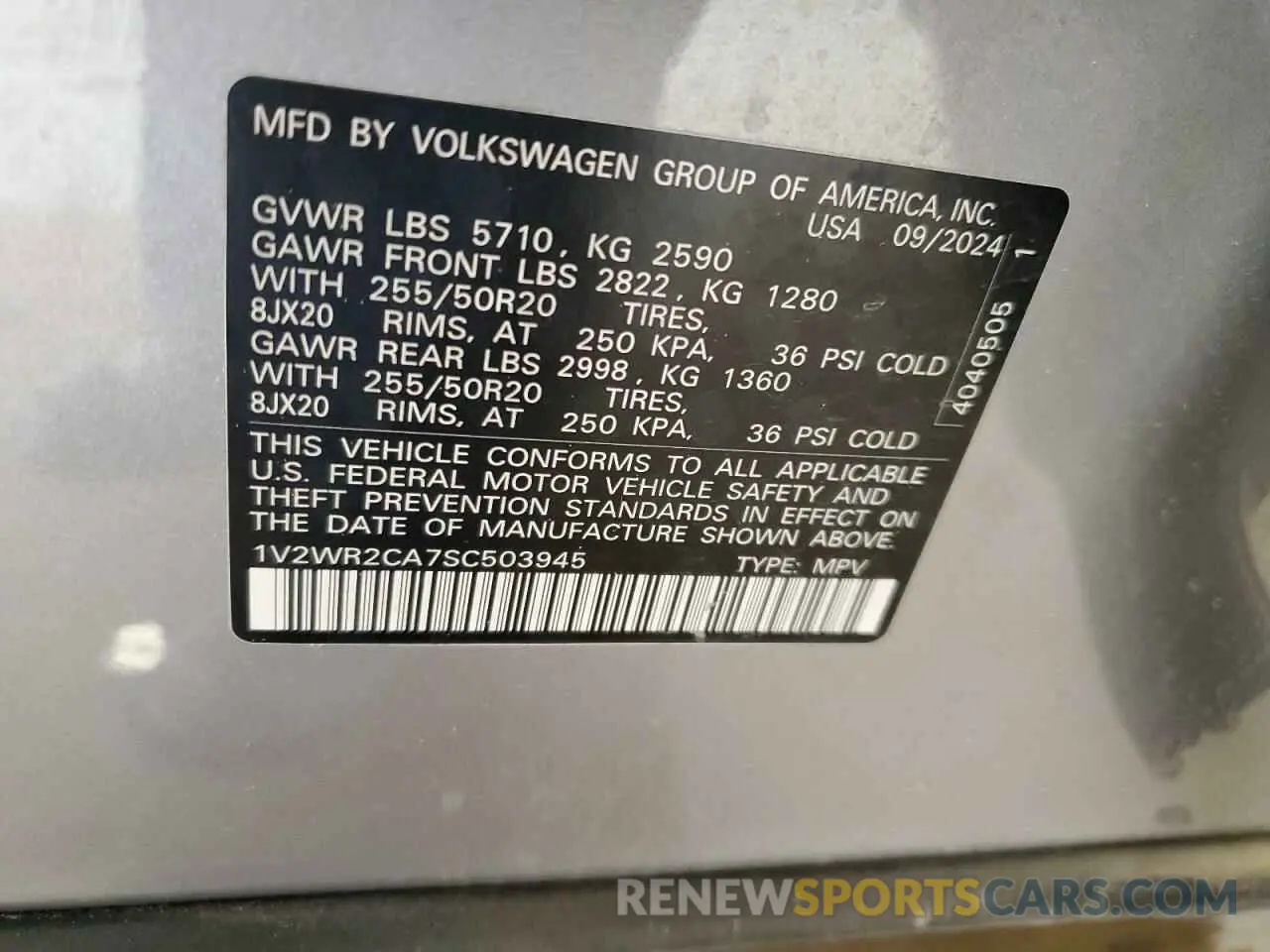 13 Photograph of a damaged car 1V2WR2CA7SC503945 VOLKSWAGEN ATLAS 2025