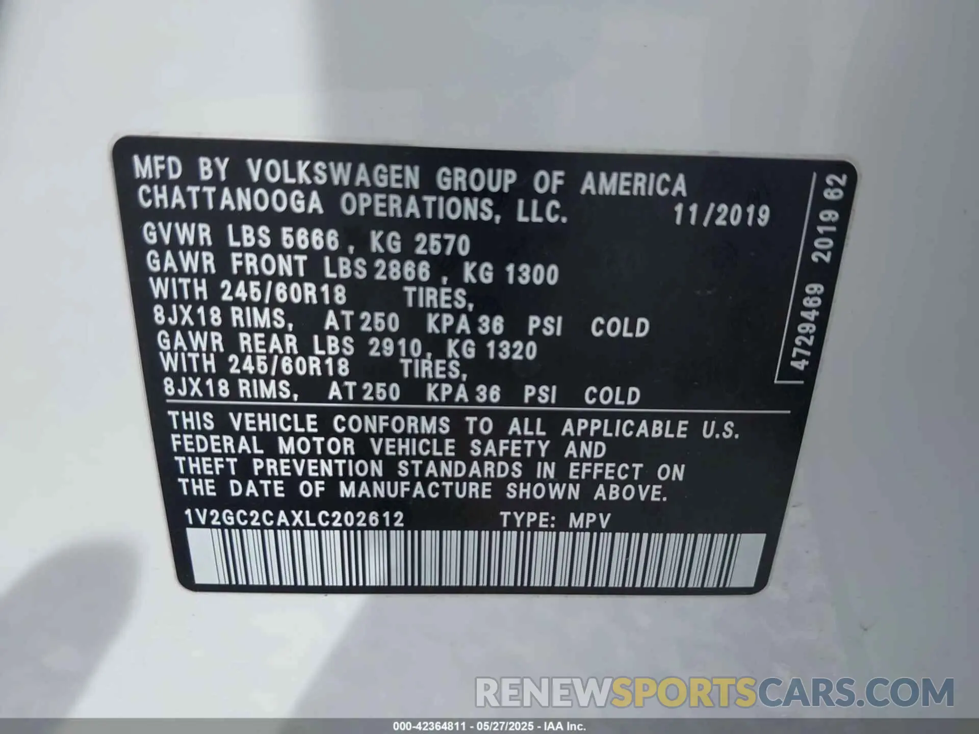 9 Photograph of a damaged car 1V2GC2CAXLC202612 VOLKSWAGEN ATLAS CROSS SPORT 2020