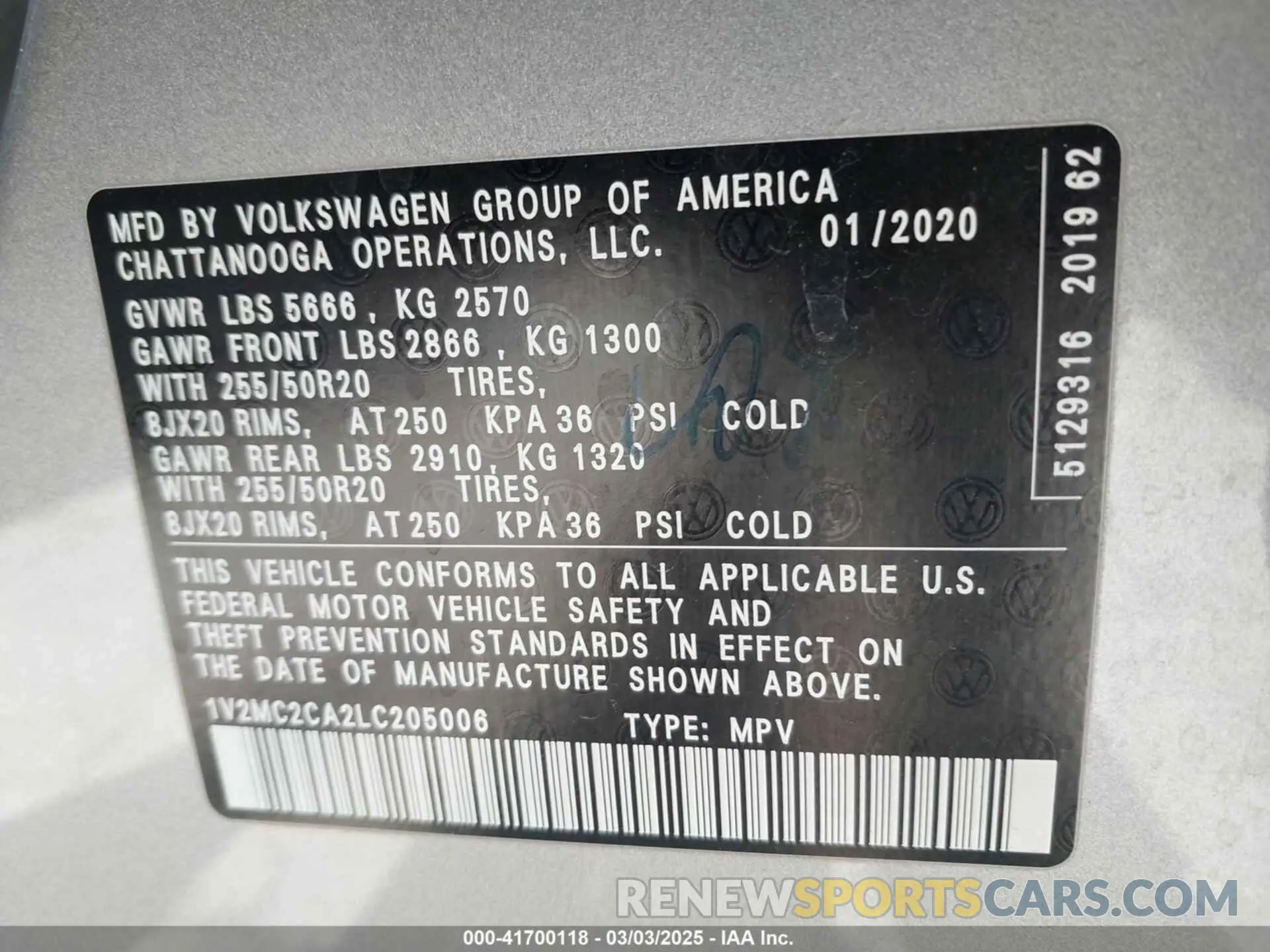 9 Photograph of a damaged car 1V2MC2CA2LC205006 VOLKSWAGEN ATLAS CROSS SPORT 2020