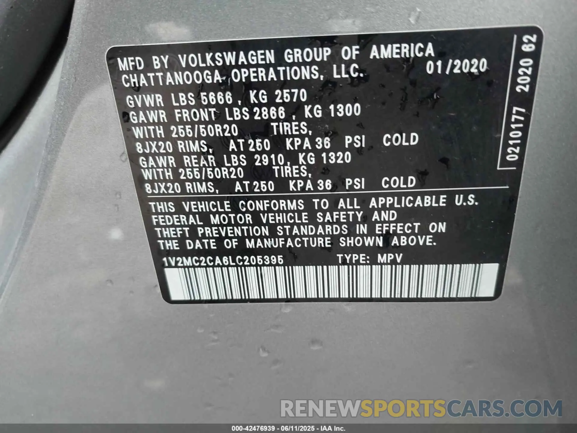 9 Photograph of a damaged car 1V2MC2CA6LC205395 VOLKSWAGEN ATLAS CROSS SPORT 2020