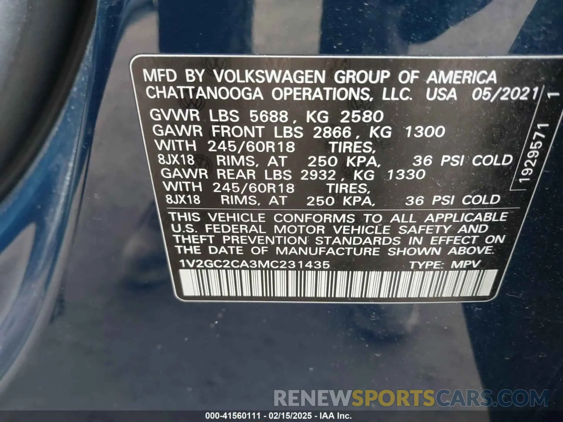 9 Photograph of a damaged car 1V2GC2CA3MC231435 VOLKSWAGEN ATLAS CROSS SPORT 2021