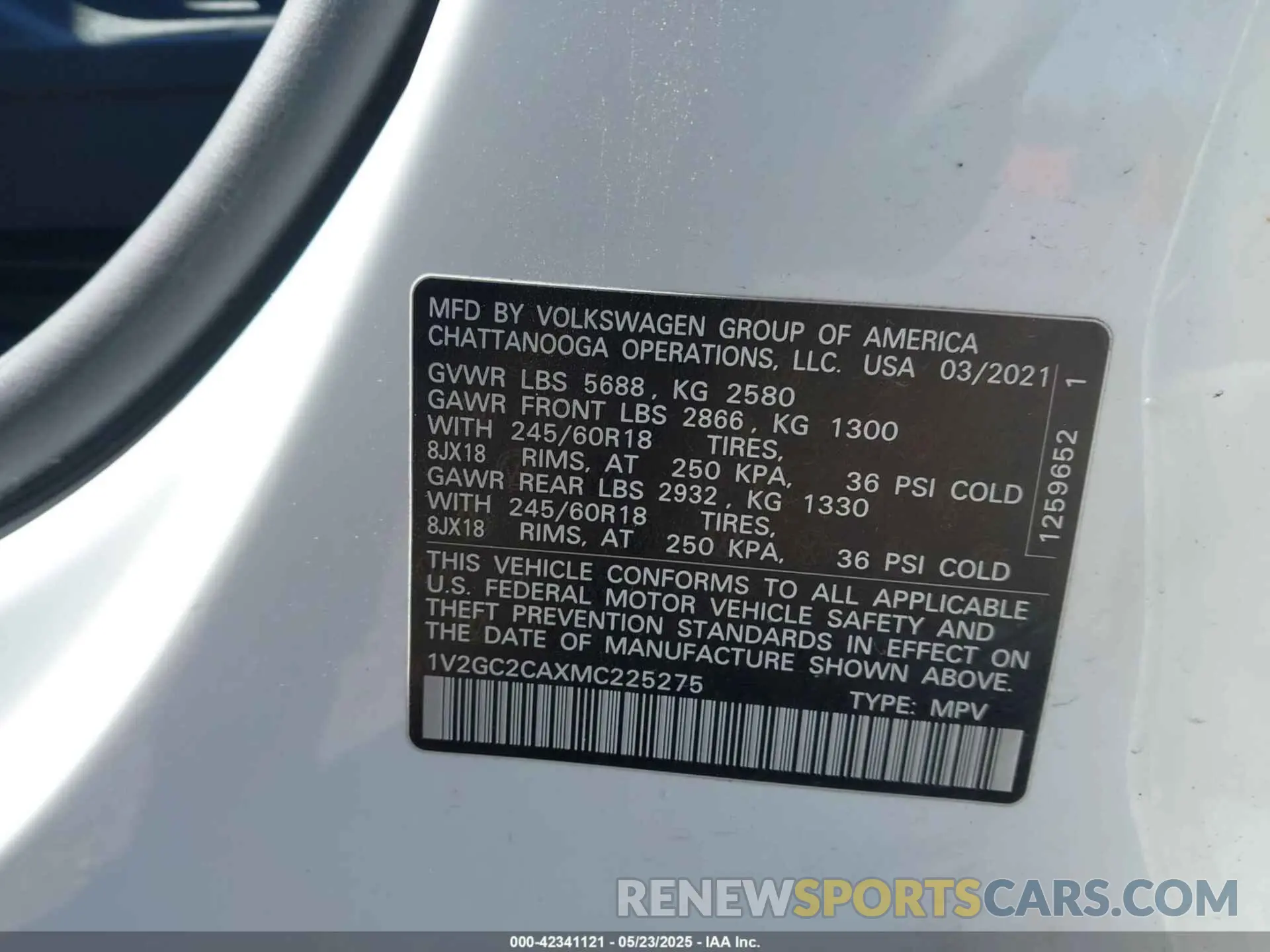 9 Photograph of a damaged car 1V2GC2CAXMC225275 VOLKSWAGEN ATLAS CROSS SPORT 2021