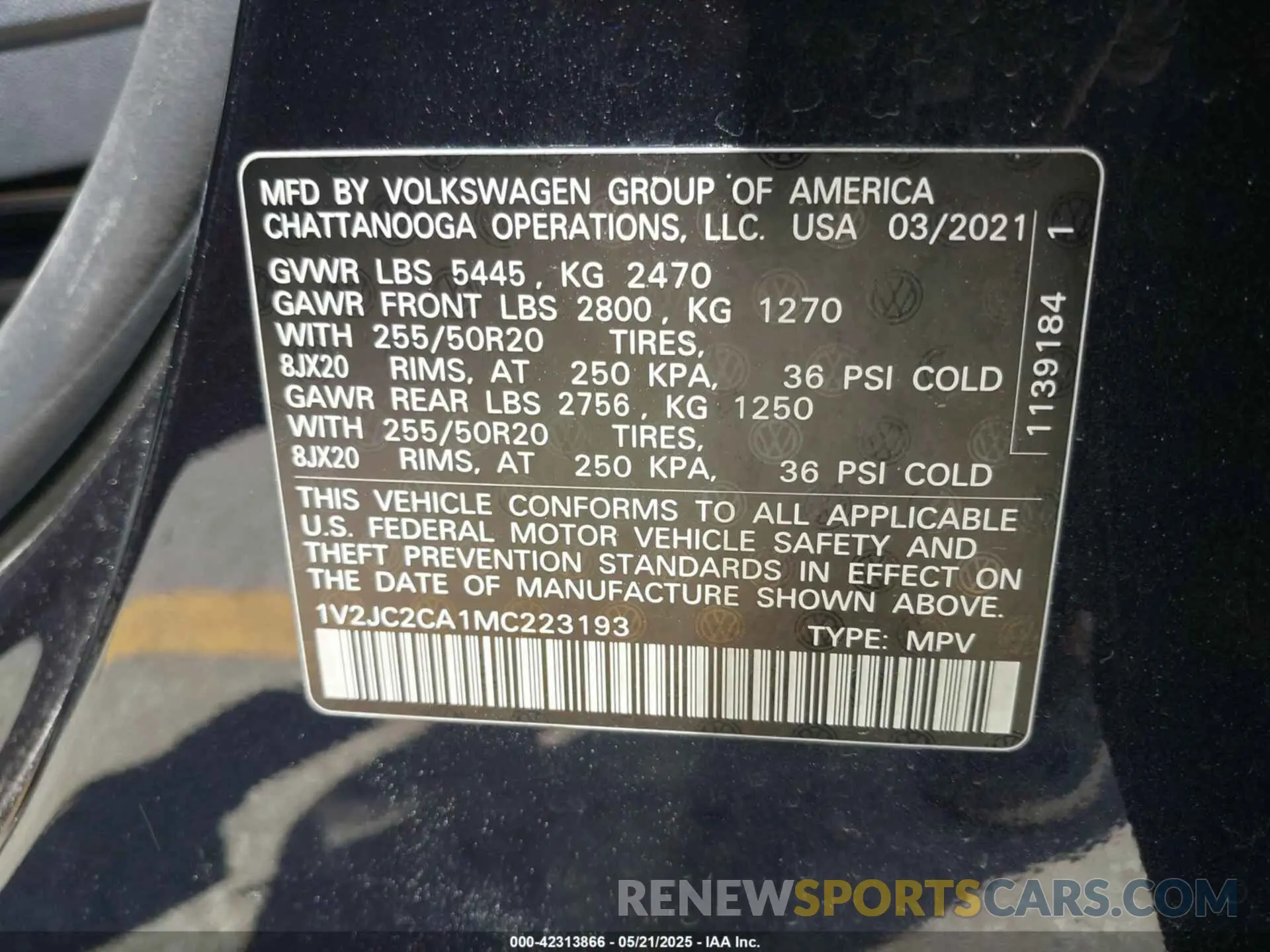 9 Photograph of a damaged car 1V2JC2CA1MC223193 VOLKSWAGEN ATLAS CROSS SPORT 2021