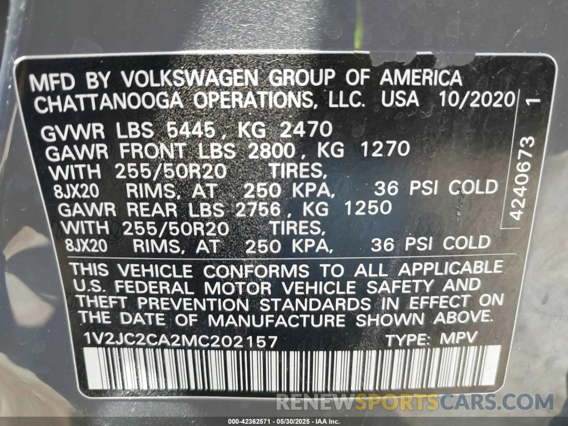 9 Photograph of a damaged car 1V2JC2CA2MC202157 VOLKSWAGEN ATLAS CROSS SPORT 2021