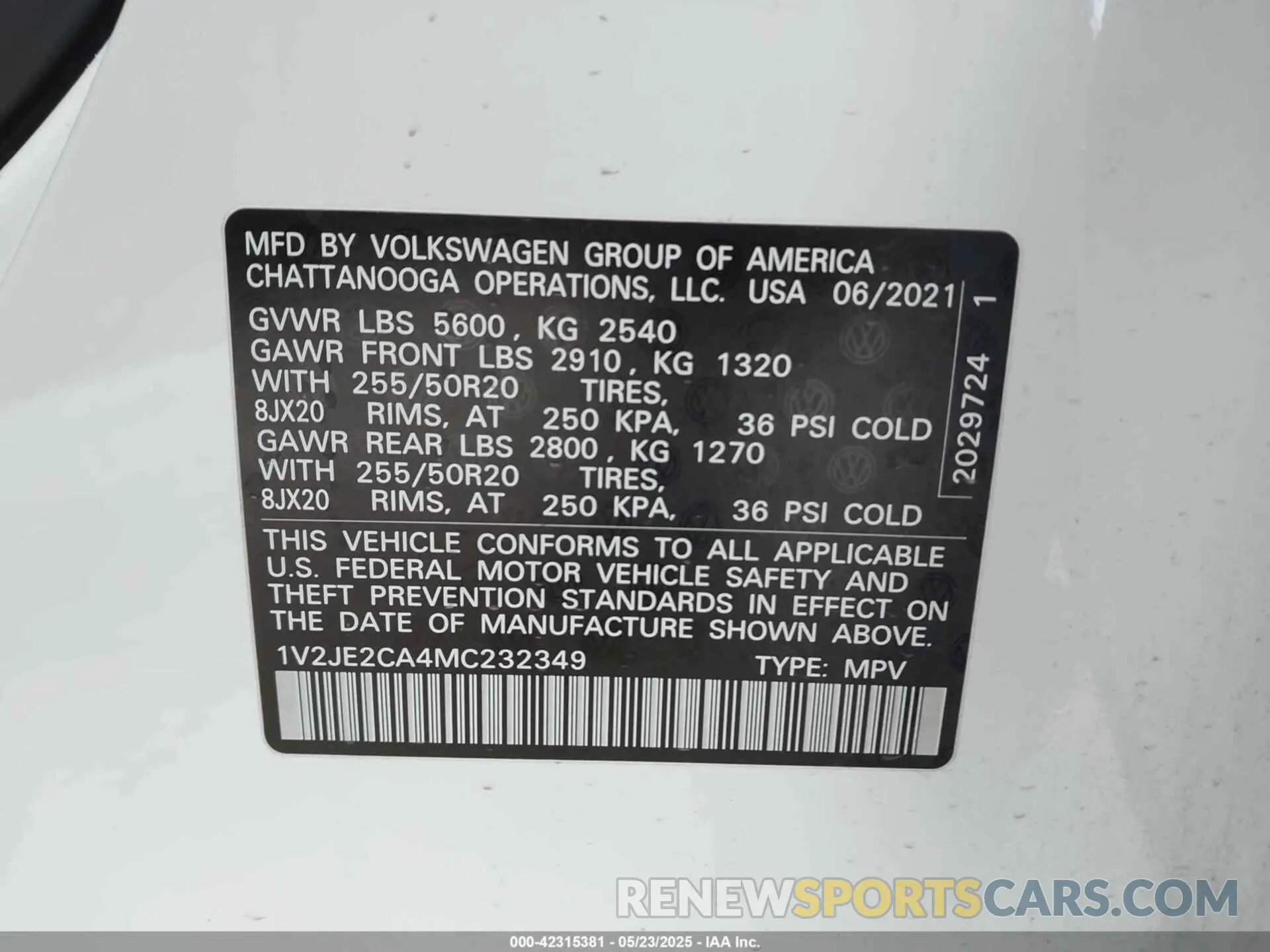 9 Photograph of a damaged car 1V2JE2CA4MC232349 VOLKSWAGEN ATLAS CROSS SPORT 2021