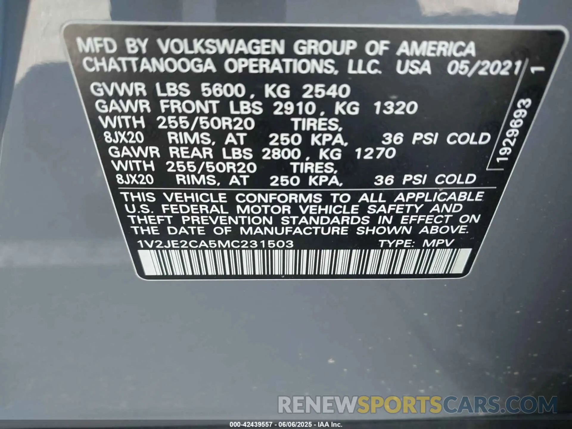 9 Photograph of a damaged car 1V2JE2CA5MC231503 VOLKSWAGEN ATLAS CROSS SPORT 2021