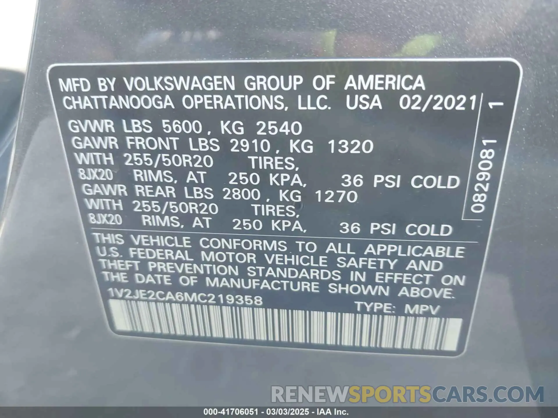 9 Photograph of a damaged car 1V2JE2CA6MC219358 VOLKSWAGEN ATLAS CROSS SPORT 2021