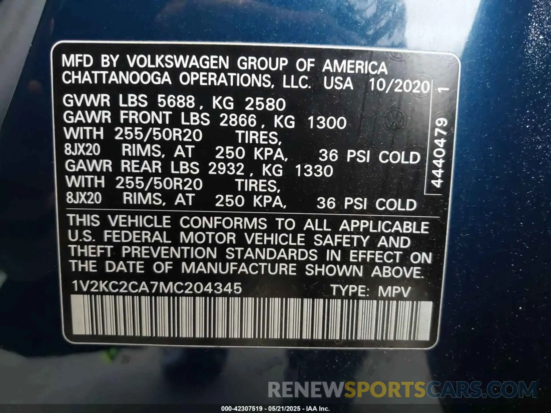 9 Photograph of a damaged car 1V2KC2CA7MC204345 VOLKSWAGEN ATLAS CROSS SPORT 2021