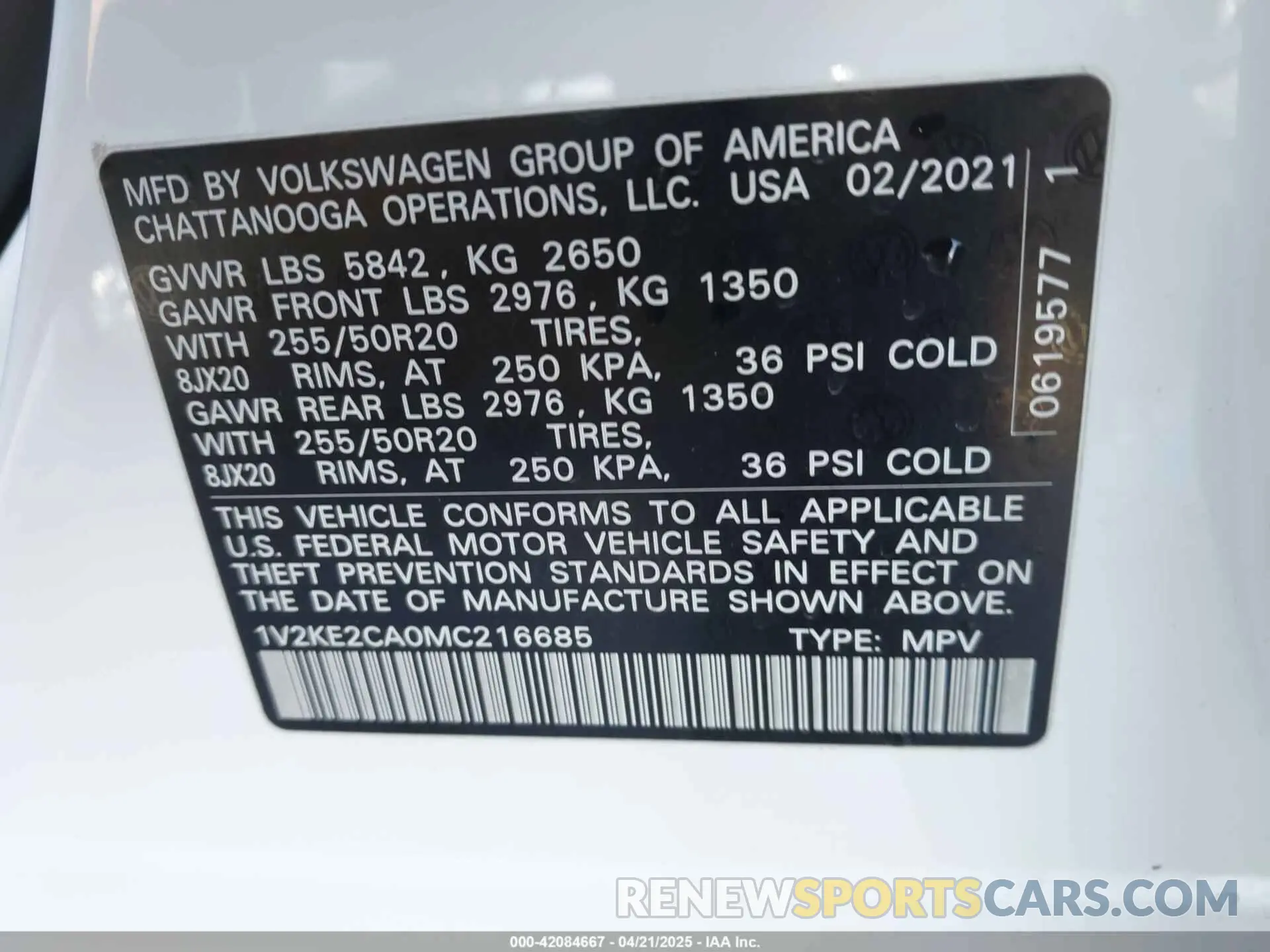 9 Photograph of a damaged car 1V2KE2CA0MC216685 VOLKSWAGEN ATLAS CROSS SPORT 2021