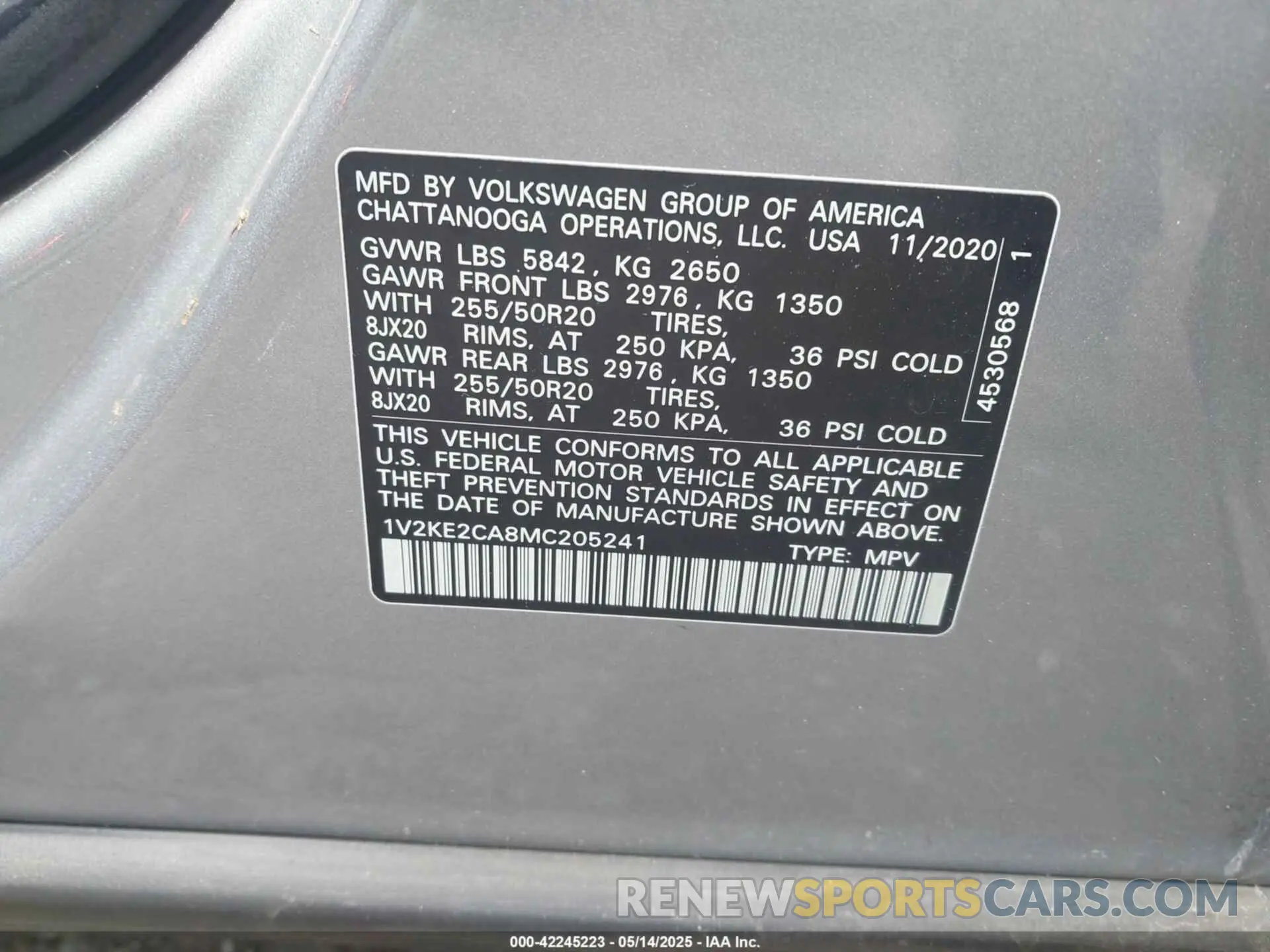 9 Photograph of a damaged car 1V2KE2CA8MC205241 VOLKSWAGEN ATLAS CROSS SPORT 2021